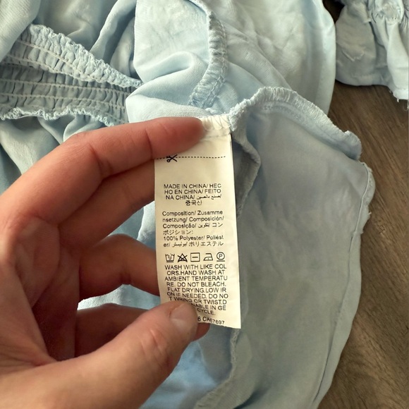 SHEIN Baby Blue Poof Sleeve Smocked Embossed Floral Blouse - Picture 6 of 6